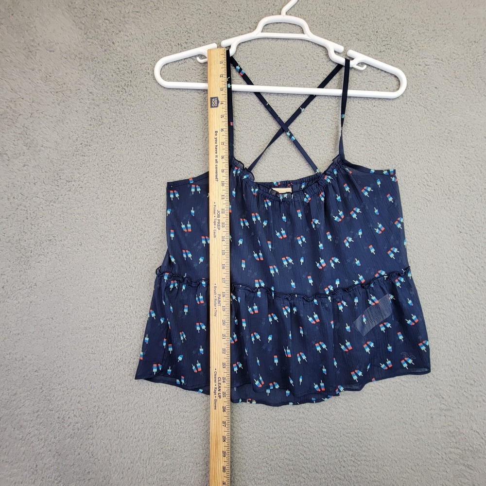 Y2K Hollister Cami Tank‎ Top Women's L Blue Sheer babydoll Novelty Print Shirt - Picture 13 of 14